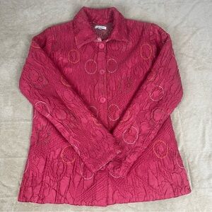 VTG DB Sport Crinkle Shacket Blazer Wms L Glitter‎ Buttons Satin Lined Geometric